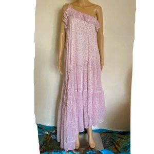 AE Studio Pink Floral Chiffon Single Shoulder Strap Midi High Low Dress Size M